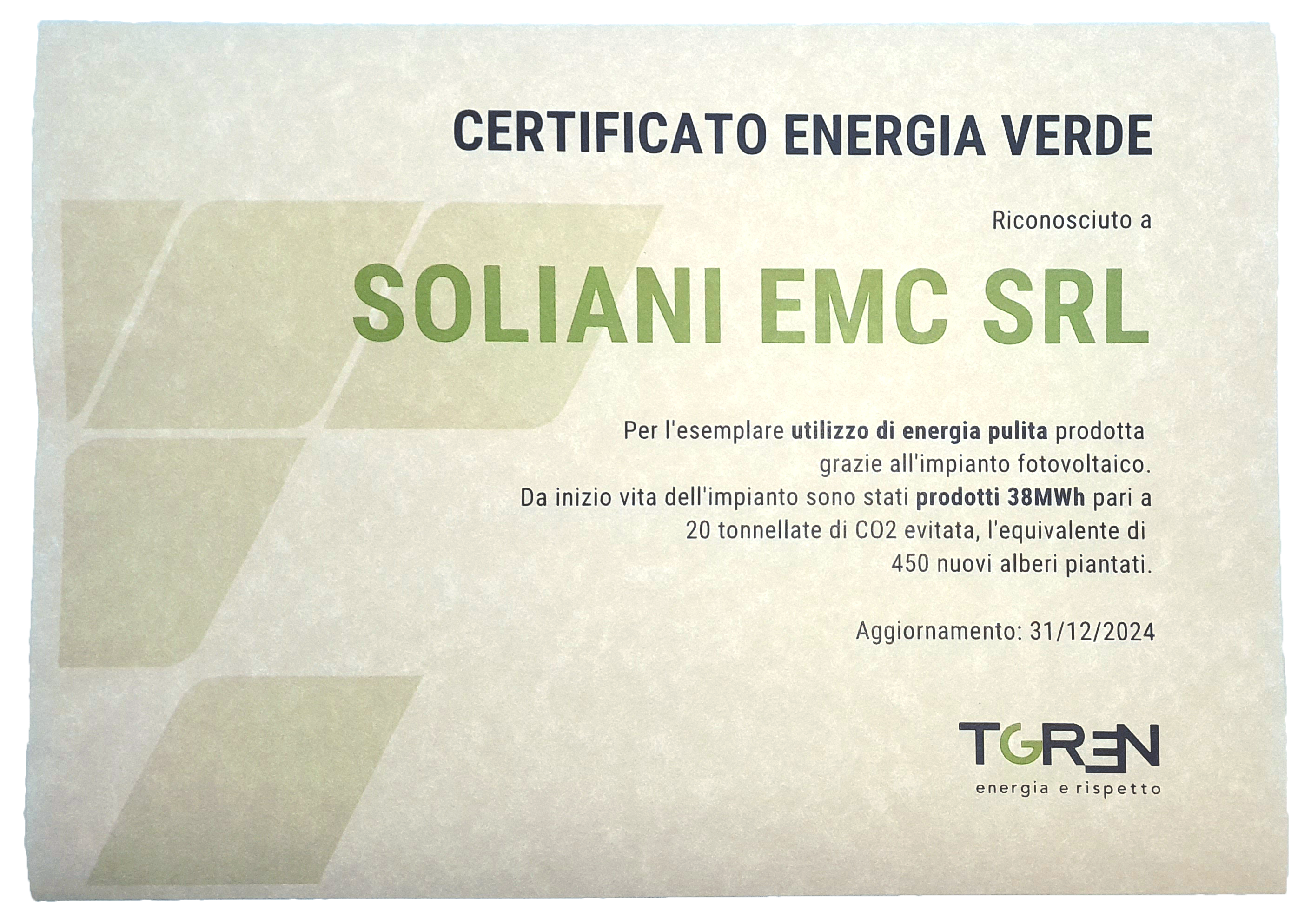 CERTIFICATO ENERGIA VERDE 2024